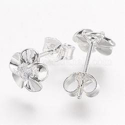 Aretes de latón con flor de platino real, con diamante de imitación, cristal, 8x8mm