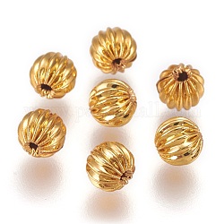 Brass Corrugated Beads, Round, Long-Lasting Plated, Golden, 5mm, Hole: 0.8mm