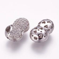 Perles de zircone cubique micro pave en Laiton, arachide, platine, 17.5x10.5x7.5mm, Trou: 1.5mm