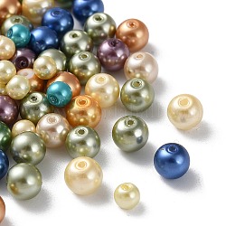 Umweltfreundliche runde Perlenstränge aus gefärbtem Glasperlen, Baumwollkordel Gewinde, Mischfarbe, Mischfarbe, 4~6 mm, Bohrung: 0.7 mm