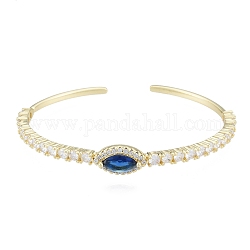 Cubic Zirconia Horse Eye Open Cuff Bangle, Real 18K Gold Plated Brass Jewelry for Women, Medium Blue, Inner Diameter: 1-7/8x2-1/4 inch(4.7x5.8cm)