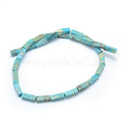 Brins de perles de jaspe impérial naturel, teinte, rectangle, turquoise, 13.5~14x4~4.5x4~4.5mm, Trou: 1mm, Environ 28 pcs/chapelet, 15.15 pouce (38.5 cm)