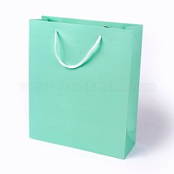 Sacs en papier kraft, avec poignées, sacs-cadeaux, sacs à provisions, rectangle, aigue-marine, 33x28x10.2 cm