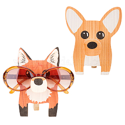 Globleland 2 ensembles 2 porte-lunettes en bois animal coupé style, présentoir de lunettes de soleil, forme de chien corgi/renard, Modèles mixtes, fini : 150x80x85mm, renard et chien : 148~151x96~126x12mm