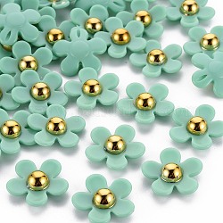Perles acryliques opaques, fleur, turquoise, 22x22.5x7~8mm, Trou: 1.4mm