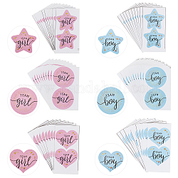 SUPERFINDINGS 120Pcs 3 Style TEAM Girl and Boy Stickers, Adhesive Label Sealing Stickers, for Candy & Gift Packaging Paste, Mixed Color, 11~11.5x5.8~6.8x0.02cm, 20 sheets/color, 2 color/style