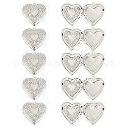 Unicraftale 304 Stainless Steel Locket Pendants, Photo Frame Charms for Necklaces, Heart, Stainless Steel Color, Tray: 21x21mm, 29x29x7mm, Hole: 2mm, 10pcs/box