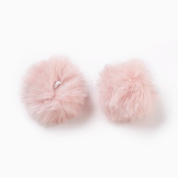 Handmade Faux Rabbit Fur Pom Pom Ball Covered Pendants, Fuzzy Bunny Hair Balls, with Elastic Fiber, Pink, 50~60mm, Hole: 4x5mm