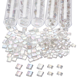 Nbeads 528 Stück 2 Stil 2-Loch transparente Glasperlen, ab Farbe plattiert, Rechteck, klar ab, 4.5~5.5x2~5.5x2~2.5 mm, Bohrung: 0.5~0.8 mm