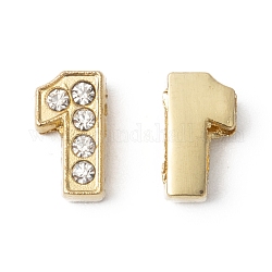 Alloy Number Slide Beads, with Grade A Rhinestone, Golden Metal Color, Crystal, 11x6~9x4mm, Hole: 7x1mm
