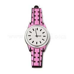 Colgante grande de acrílico, reloj, encanto de reloj de dibujos animados, rosa perla, 72x27x3.5mm, agujero: 1.6 mm