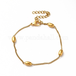 Placage ionique (ip) 304 bracelets gourmette en acier inoxydable, bracelets de perles ovales pour femmes, or, 6 pouce (15.2 cm)