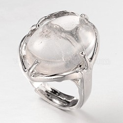 調整可能な楕円形の宝石ワイドバンドリング  プラチナトーンの真鍮パーツ  usサイズ7 1/4(17.5mm)