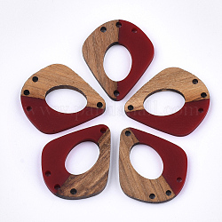 Enlaces de componentes de araña de resina y madera de nogal, lágrima, de color rojo oscuro, 32.5x27.5x2.5~4mm, agujero: 1.8 mm