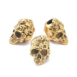 Revestimiento iónico (ip) 304 perlas de acero inoxidable, cráneo, dorado, 15x11x11.5mm, agujero: 4 mm