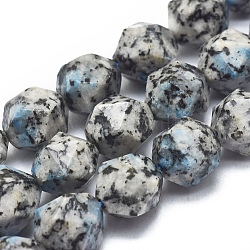 Fili di perline naturali di pietra k2 / goccia di azurite, sfaccettato, tondo, perline rotonde con taglio a stella, 11~12mm, Foro: 1.3 mm,circa33pcs/filo, 14.9 pollici ~ 15.7 pollici (38~40 cm)