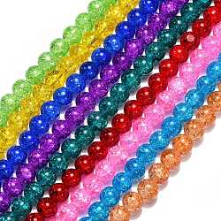 Разноцветные стеклянные бусины кракле, круглые, разноцветные, бусины : 10 мм диаметром, отверстие : 1.3~1.6 мм, около 80 шт / нитка, 31.4 дюйм