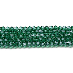 Trasparenti perle di vetro placca fili, lustro di perla placcato, sfaccettato, bicono, verde acqua, 3.5mm, circa 108~123pcs/filo, 12.76~14.61 pollice (32.4~37.1 cm)