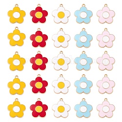 20pcs 5 pendentifs en alliage de couleurs, fleur, or clair, couleur mixte, 21.5x19x2mm, Trou: 1.6mm, 4 pcs / couleur