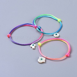 Ensembles réglables de bracelet de corde en nylon, avec des perles de coquille d'eau douce, hamsa main & mauvais oeil & croix, colorées, 1-3/4 pouce ~ 3-3/8 pouces (4.5~8.5 cm), 3 pièces / kit