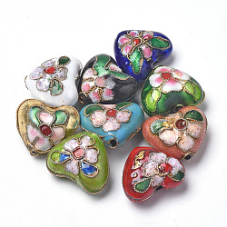 Perles en cloisonné Manuelles, cœur, couleur mixte, 13~14x16x8mm, Trou: 1.5mm