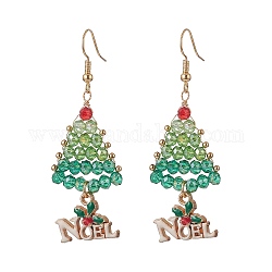 Glass Beads Braided Tree Dangle Earrings, Alloy Enamel Noel Christmas Long Drop Earrings for Women, Colorful, 60.5mm, Pin: 0.7mm