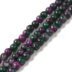 Naturali tinti perle di giada fili, tondo, verde scuro, 4~4.5mm, Foro: 0.6 mm, circa 90pcs/filo, 14.80''~14.96'' (37.6~38 cm)