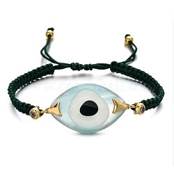 Конский глаз с дурным глазом браслет из акриловых плетеных бусин, темно-зеленый нейлоновый регулируемый браслет для женщин, разноцветные, 10-1/4 дюйм (26 см)