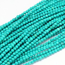 Brins de perles rondes en magnésite naturelle, teints et chauffée, turquoise moyen, 3mm, Trou: 0.5mm, Environ 133 pcs/chapelet, 15.55 pouce