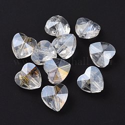 Perles en verre electroplate, de couleur plaquée ab , facette, cœur, clair ab, 14x14x8.5mm, Trou: 1mm
