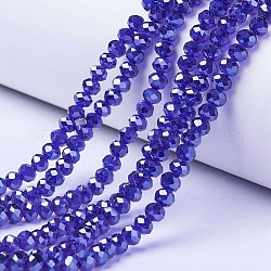 FilI di perline in vetro placcato, lustro di perla placcato, sfaccettato, rondelle, blu medio, 3x2mm, Foro: 0.8 mm, circa 150~155pcs/filo, 15~16 pollice (38~40 cm)