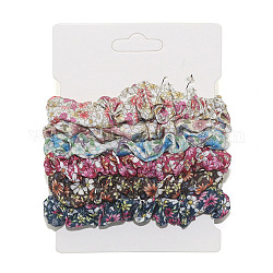 Accessoires de cheveux élastiques en tissu à motif de fleurs, pour les filles ou les femmes, chouchou / élastiques à cheveux chouchous, couleur mixte, 120mm, 6 pièces / kit