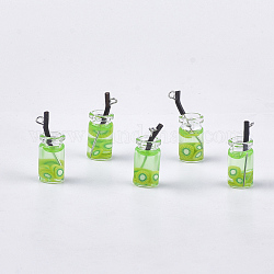 Pendenti bottiglia di vetro, con resina, reperti in plastica e ferro, ciondoli per tè alla frutta, platino, giallo verde, 25~28x10mm, Foro: 1.8 mm