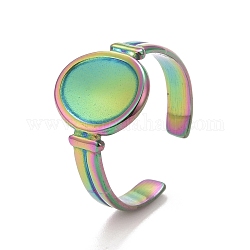 Placage ionique (ip) couleur arc-en-ciel 304 anneau de manchette ouvert en forme de montre ovale en acier inoxydable pour femme, nous taille 8 1/2 (18.5mm)