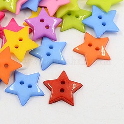 Акриловые швейные пуговицы , пластиковые пуговицы , 2-луночное, окрашенные, звезда, разноцветные, 16x2 мм, отверстие : 1 мм