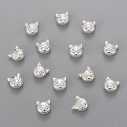 Perline gattino in lega di stile tibetano, testa di gatto, piombo & cadimo libero, argento, 8x8x5mm, Foro: 2 mm