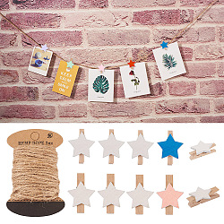 Yilisi 100Pcs 2 Styles Wooden Craft Pegs Clips, with 1 Board Jute Cord, White, Clips: 30~35x24~25x10mm, 50pcs/style; Cord: 2mm, about 10.93 yards(10m)/board