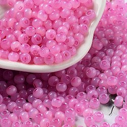 Perles de rocaille en verre, imitation d'oeil de chat, rondelle, perle rose, 4x3.3mm, Trou: 1.4mm
