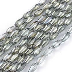 Electroplated Glass Beads Strands, Full Rainbow Plated, Rice Shape, Dark Sea Green, 8.5x4mm, Hole: 1mm, about 72pcs/Strand, 24.57''(62.4cm)
