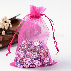 Organza Gift Bags with Drawstring, Jewelry Pouches, Wedding Party Christmas Favor Gift Bags, Medium Violet Red, 7x5cm