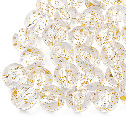 Perles en acrylique transparente, avec de la poudre de paillettes, ronde, or, 7~8mm, trou: 1.5 mm, environ 1780 pcs / 500 g