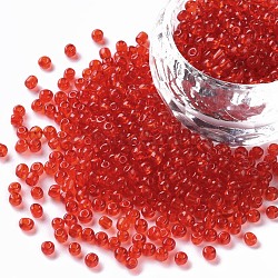 Perline semi di vetro, trasparente, tondo, rosso, 8/0, 3mm, Foro: 1 mm, circa 10000 perline / pound