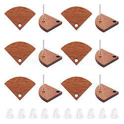 Unicraftale 12 Pairs Walnut Wood Fan Stud Earring Findings, with Hole & 304 Stainless Steel Pin & 60Pcs Plastic Ear Nuts, Saddle Brown, 14.5x19mm, Hole: 1.8mm, Pin: 0.7mm