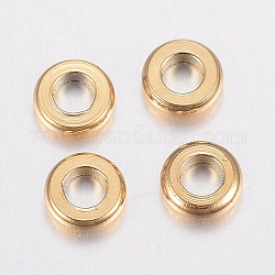 Revestimiento iónico (ip) 304 perlas de acero inoxidable, plano y redondo, dorado, 4x1mm, agujero: 2 mm