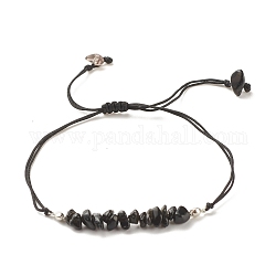 Bracelet de perles tressées en copeaux d'obsidienne naturelle, bracelet réglable en pierres précieuses pour femmes, diamètre intérieur: 5/8~3-5/8 pouce (1.6~9.3 cm)