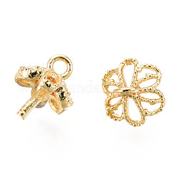 Brass Peg Bails Pendants, Real 18K Gold Plated, For Half Drilled, Flower, 5.5x5.5x6mm, Hole: 1mm, Pin: 1mm