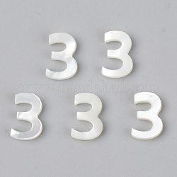 Charms in madreperla conchiglia bianca naturale, numero, num. 3, 10x7x2mm, Foro: 0.8 mm