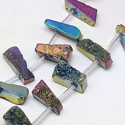 Electroplate Natural Druzy Quartz Crystal Beads Strands, Nuggets, Dyed, Multi-color Plated, 20~36x6~15x5~10mm, Hole: 1mm, about 20pcs/strand, 15.74 inch