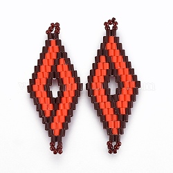Miyuki & toho link di perline giapponesi fatti a mano, modello telaio, rombo, arancio rosso, 40.7~42x16.4~17x1.7~1.9mm, Foro: 1.2~1.4 mm