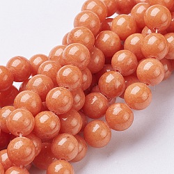 Natural Mashan Jade Round Beads Strands, Dyed, Tomato, 8mm, Hole: 1mm, about 51pcs/strand, 15.7 inch